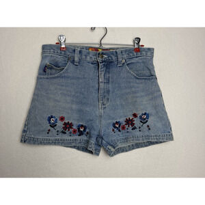 No Excuses Y2K Vintage Denim Shorts Size 11/12 Embroidered Flowers